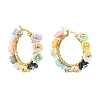 201 Stainless Steel & Resin Beaded Flower Hoop Earrings EJEW-JE07175-01-3