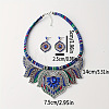 Bohemian Ethnic Style Alloy Rhinestone & Polyester Cord Pendant Necklaces & Horse Eye Stud Dangle Earrings Sets FS-WG2889B-02-3