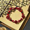 Synthetic Coral Rose Flower & Opaque Glass Beads & ABS Plastic Imitation Pearl Beaded Stretch Bracelets for Women BJEW-JB10748-2