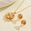 Vintage Brass Flower Stud Earrings & Pendant Necklaces Sets for Women EL3968-2