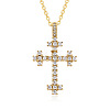 Brass Micro Pave Clear Cubic Zirconia Cross Pendant Necklaces FS-WG8523C-06-1