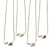 Natural Stone Beaded Flower Brass Pave Green Cubic Zirconia Branch Pendant 304 Stainless Steel Cable Chain Necklaces for Women NJEW-JN06415-2