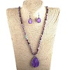 Teardrop Bohemian Style Glass with Natural Shoushan Stone Pendant Necklace & Dangle Earrings Sets FS-WG0DE9F-02-2