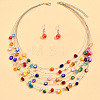 Bohemian Style Alloy & Shell Flat Round Beaded Multilayer Necklaces & Dangle Earrings Sets FS-WGABD8B-01-2