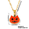 Stainless Steel Enamel Halloween Cat Pumpkin Pendant Dapped Chain Necklaces TA2599-3