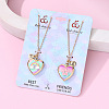 2Pcs 2 Styles Alloy Enamel Rainbow Flower Heart Photo Locket Pendant BFF Necklaces WG3E2EF-01-2
