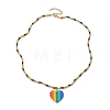 Rainbow Heart Plastic Stripe Pendant Necklaces NJEW-JN04898-3