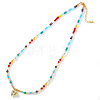 Beach Colorful Glass Beaded Alloy Heart Pendant Necklaces for Women NM2683-5