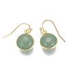 Flat Round Golden Tone Brass Natural & Synthetic Mixed Stone Dangle Earrings EJEW-M059-M-2