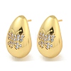 Rack Plating Brass Micro Pave Clear Cubic Zirconia Stud Earring EJEW-C102-29C-G-1