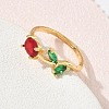 Flower Brass Glass Adjustable Finger Rings GL-CBA18A7-01G-03-3