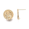 Flat Round with Flower Pattern Brass Stud Earring Findings KK-G436-02G-3