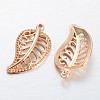 Hollow Leaf Light Gold Plating Brass Pendants KK-M191-07-2