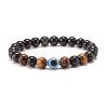 3Pcs 3 Style Natural Obsidian & Tiger Eye & Wood Stretch Bracelets Set BJEW-JB07622-3