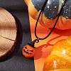 Halloween Theme Wood Pumpkin Pendant Necklaces NJEW-JN04847-2