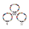 3Pcs 3 Styles 8mm Round Mixed Gemstone Beaded Stretch Bracelet Sets BJEW-JB10830-1