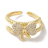 Bowknot Brass Micro Pave Clear Cubic Zirconia Open Cuff Rings for Women RJEW-C098-01G-2