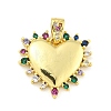 Heart Rack Plating Brass Micro Pave Colorful Cubic Zirconia Pendants KK-Z053-01G-1