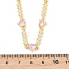 Brass Pave Pink Cubic Zirconia Heart Link Chain Necklaces KK-CBA4547-16A-G-4