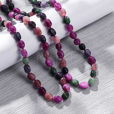 Natural Dyed Malaysia Jade Tumble Stone Nuggets Beaded Long Necklaces for Women NJEW-F340-A08-1