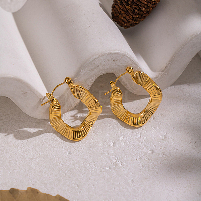 Vintage Style Textured Wavy 304 Stainless Steel Hoop Earrings CM5039-1