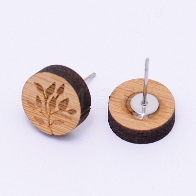 Natural Wood Stud Earrings EJEW-WH0005-03D-1