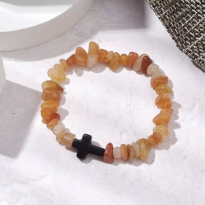 Natural Red Aventurine Chips Stretch Bracelets for Women Men BJEW-JB11341-02-1