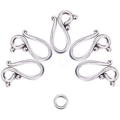 Tibetan Silver Hook and Eye Clasps TIBE-PH0001-18AS-RS-1