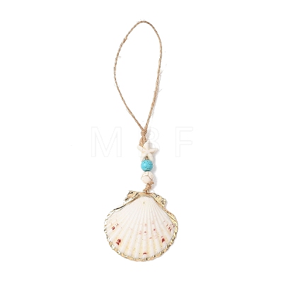 Electroplate Sea Shell Pendant Decorations HJEW-JM04566-1