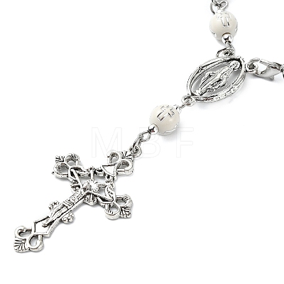 Acrylic Round with Cross Pattern Beaded Charm Bracelets for Women BJEW-JB11347-1