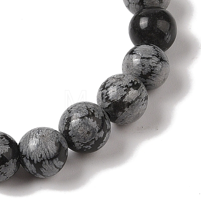 8mm Round Natural Snowflake Obsidian Braided Bead Bracelets BJEW-C067-01B-18-1