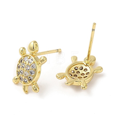 Rack Plating Brass Tortoise Stud Earrings with Cubic Zirconia EJEW-D061-43G-1