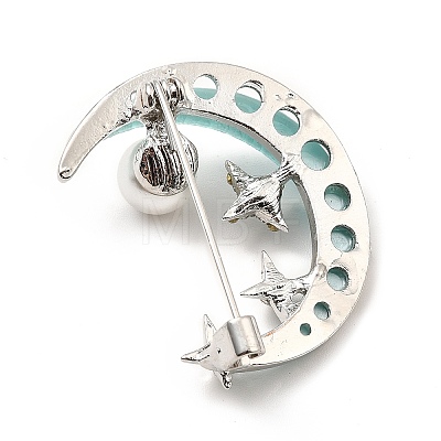 Rhinestone Star & Acrylic Moon Lapel Pin with ABS Pearl Beaded JEWB-I019-04P-1