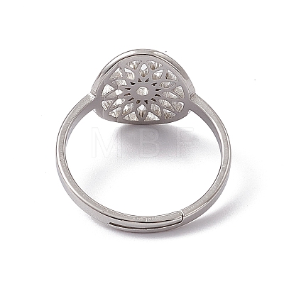 201 Stainless Steel Flower Adjustable Ring for Women RJEW-C045-01P-1