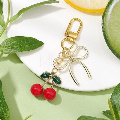 Alloy Enamel Cherry Pendant Decorations HJEW-JM02681-1
