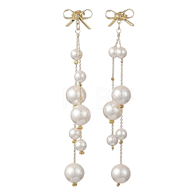 Shell Pearl Round Beaded Tassel Earrings EJEW-TA00816-1