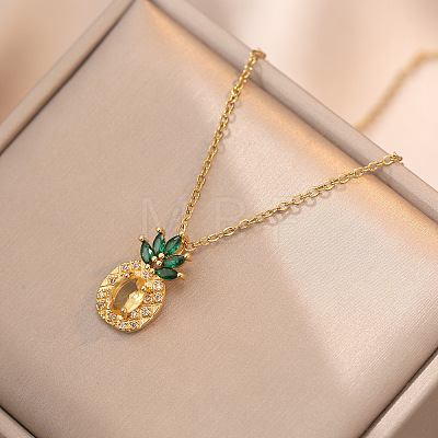 Pineapple Stainless Steel Rhinestone Pendant Necklace & Stud Earrings & Finger Ring Set WG65275-04-1
