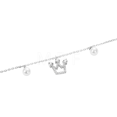 TINYSAND Trendy 925 Sterling Silver Cubic Zirconia Crown Pearl Charm Bracelet TS-B328-S-1