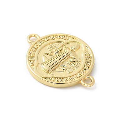 Brass Saint Benedict Medal Connector Charms KK-P294-02G-1