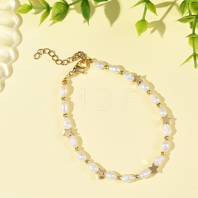 Natural Cultured Freshwater Pearl & Brass Beaded Bracelets for Women BJEW-JB14155-1