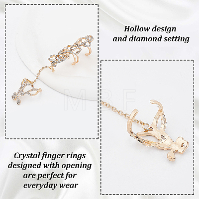 ANATTASOUL 2Pcs 2 Colors Crystal Rhinestone Flower Full Finger Ring Hand Chain RJEW-AN0001-03-1