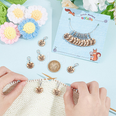 16Pcs 2 Style Flower with Word Wood M1R/M1L Pendant Locking Stitch Markers HJEW-AB00646-1