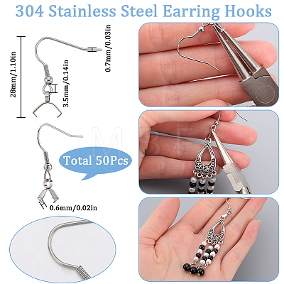 SUNNYCLUE 50Pcs 304 Stainless Steel Earring Hooks STAS-SC0008-30-1