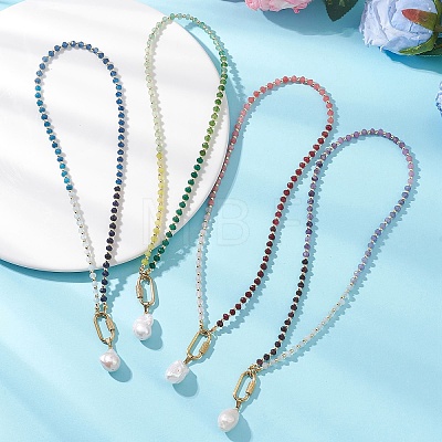Natural Baroque Keshi Pearl Nuggets Pendant Dyed Natural Malaysia Jade Faceted Rondelle Beaded Necklaces for Women NJEW-JN06019-1