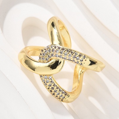 Brass Micro Pave Clear Cubic Zirconia Cuff Rings RJEW-C120-23G-1