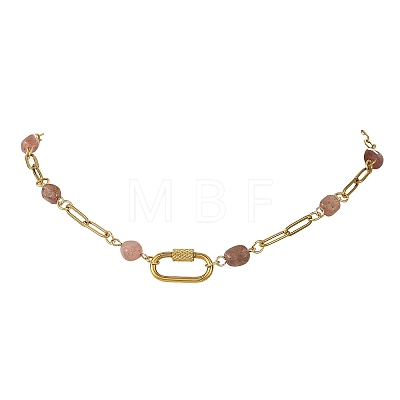 Natural Strawberry Quartz Nuggets Beaded Chain Necklaces NJEW-JN06508-02-1