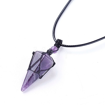 Natural Amethyst Pendants Necklaces LS-NJEW-E140-A02-1