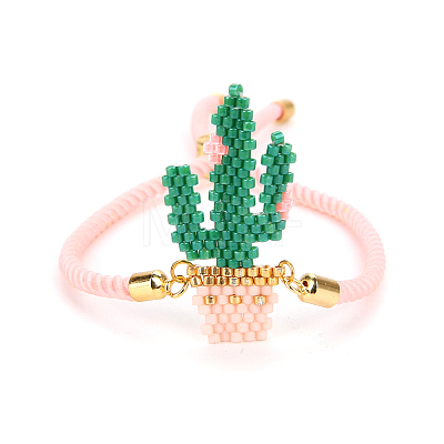 Miyuki Seed Braided Cactus Link Slider Bracelet for Women BJEW-A23-01-44-1