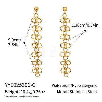 304 Stainless Steel Clover Tassel Stud Earrings RO2718-1-1