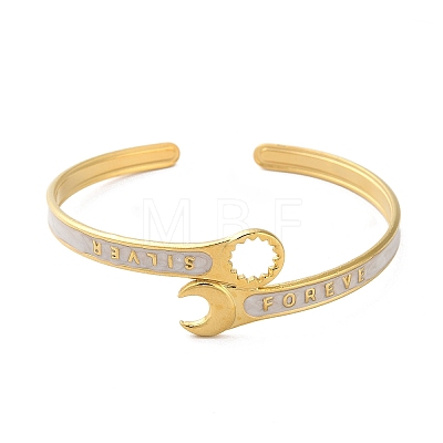 304 Stainless Steel Enamel Spanner Shaped Open Cuff Bangles for Women BJEW-M316-06G-1